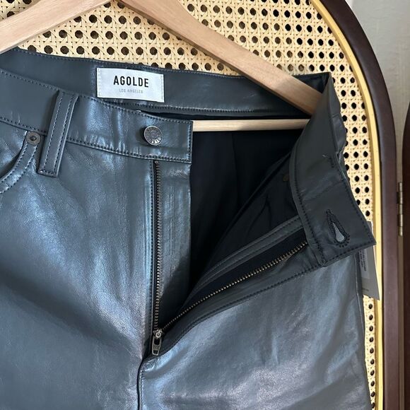 NWT Agolde‎ Black Leather Jorts Low Rise Marker Sz 27 - Picture 4 of 6